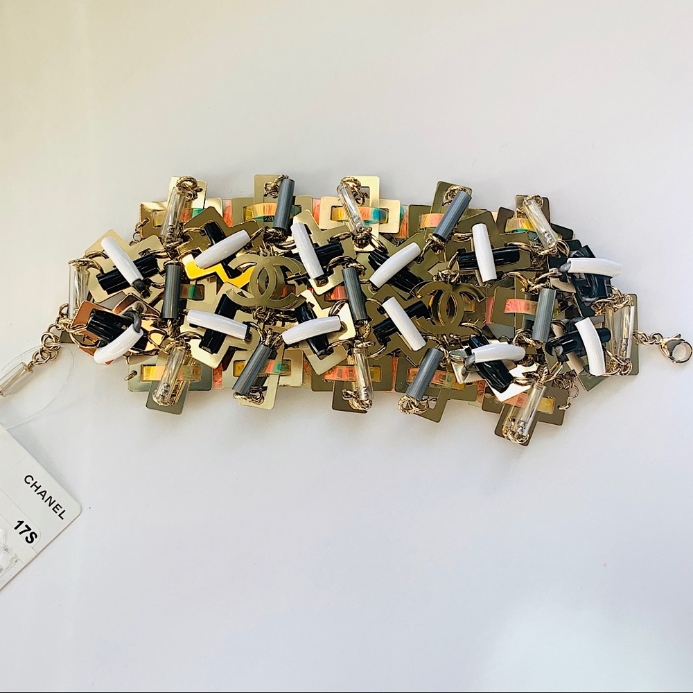 Chanel Gold Metal Lucite Confetti CC Logo Bracelet